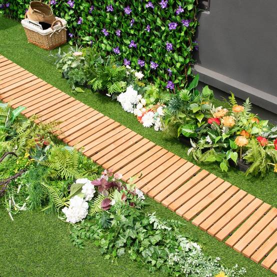 Allée de Jardin en Bois de 245 cm avec Fil d'Acier et Texture Antidérapante pour Jardin Cour Bord de Mer - Image 4