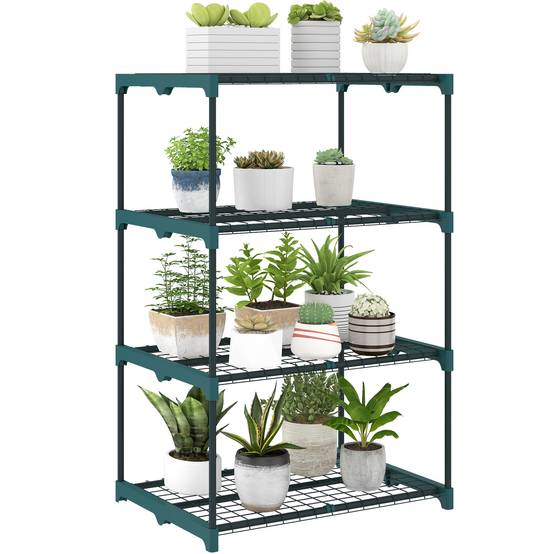 Étagère à plantes à 4 niveaux, en acier, avec étagères métalliques, 67 x 49 x 105 cm, vert foncé - Image 1