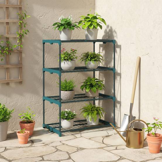 Étagère à plantes à 4 niveaux, en acier, avec étagères métalliques, 67 x 49 x 105 cm, vert foncé - Image 3