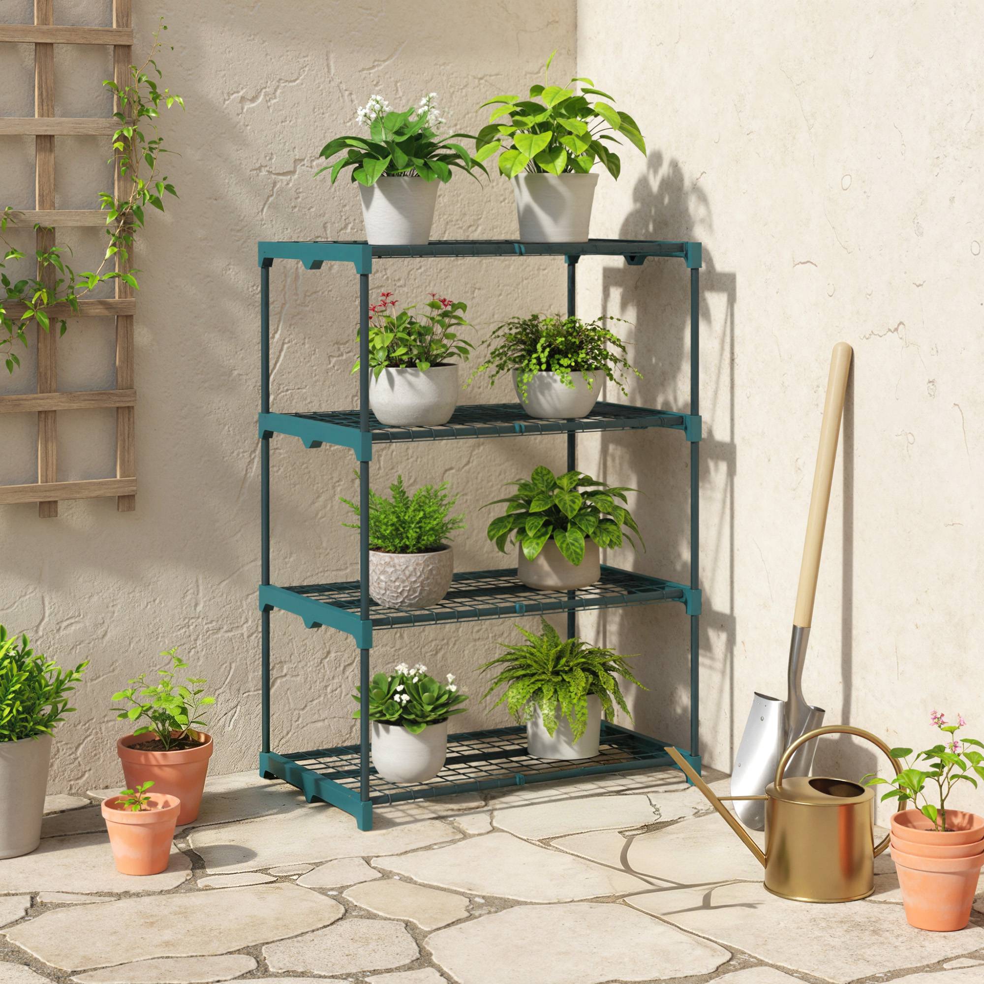 Étagère à plantes à 4 niveaux, en acier, avec étagères métalliques, 67 x 49 x 105 cm, vert foncé - Image 3