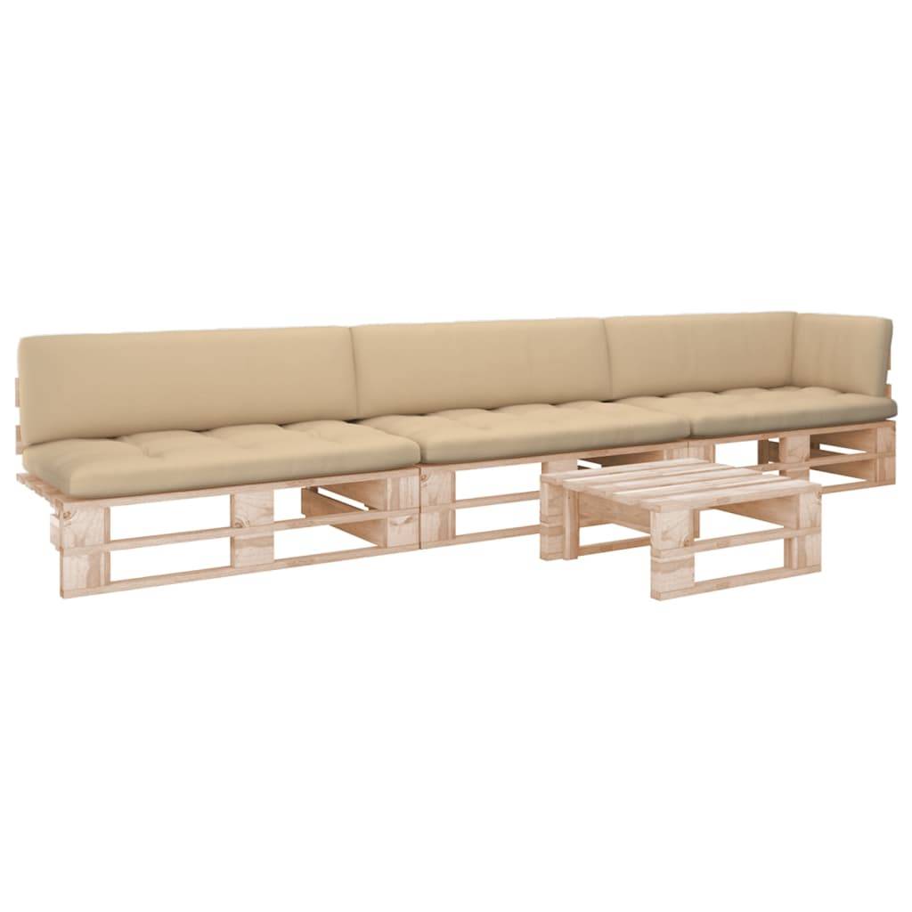 Helloshop26 - Salon de jardin meuble d'extérieur ensemble de mobilier palette 4 pièces avec coussins bois de pin imprégné - Image 1