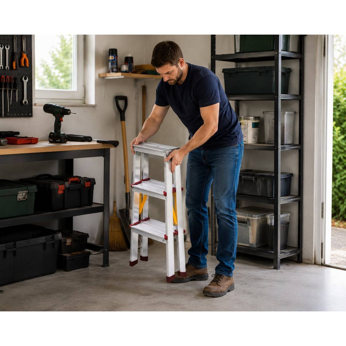 Vito - Escabeau Double 3 Marches Aluminium Pliable 65 cm – Marchepied Stable Antidérapant Charge 150 kg pour Bricolage et Travaux VITO - Image 3