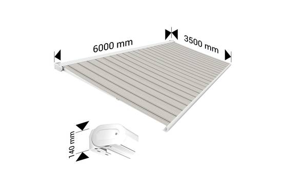 Ombrazur - Store banne Coffre intégral PROTECT 2 Blanc 6x3,5m Motorisé à télécommande - Toile Grise Rayée - Image 4