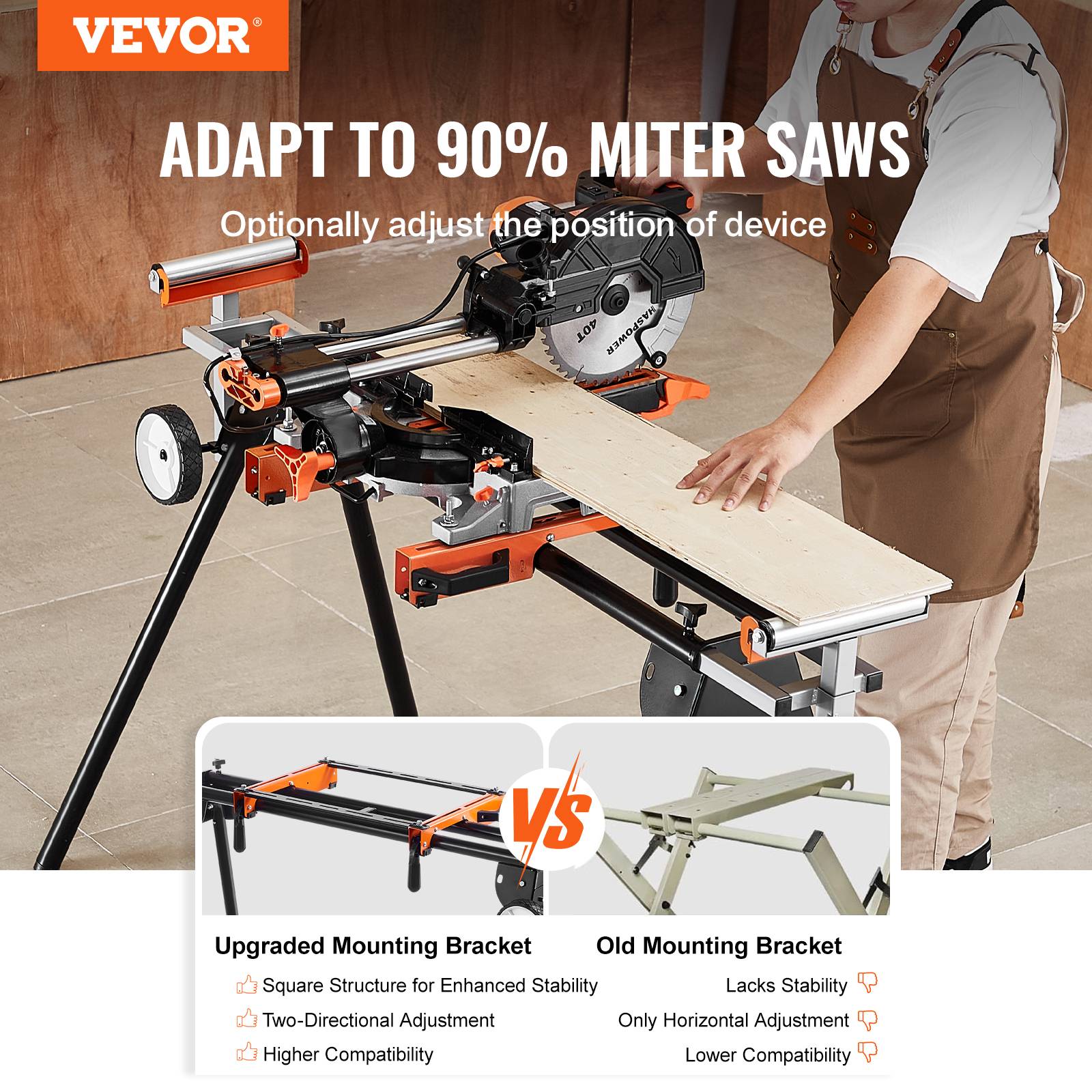 Vevor - VEVOR Support scie onglet universel 249.5kg, pliable, acier, hauteur/longueur réglable. - Image 2