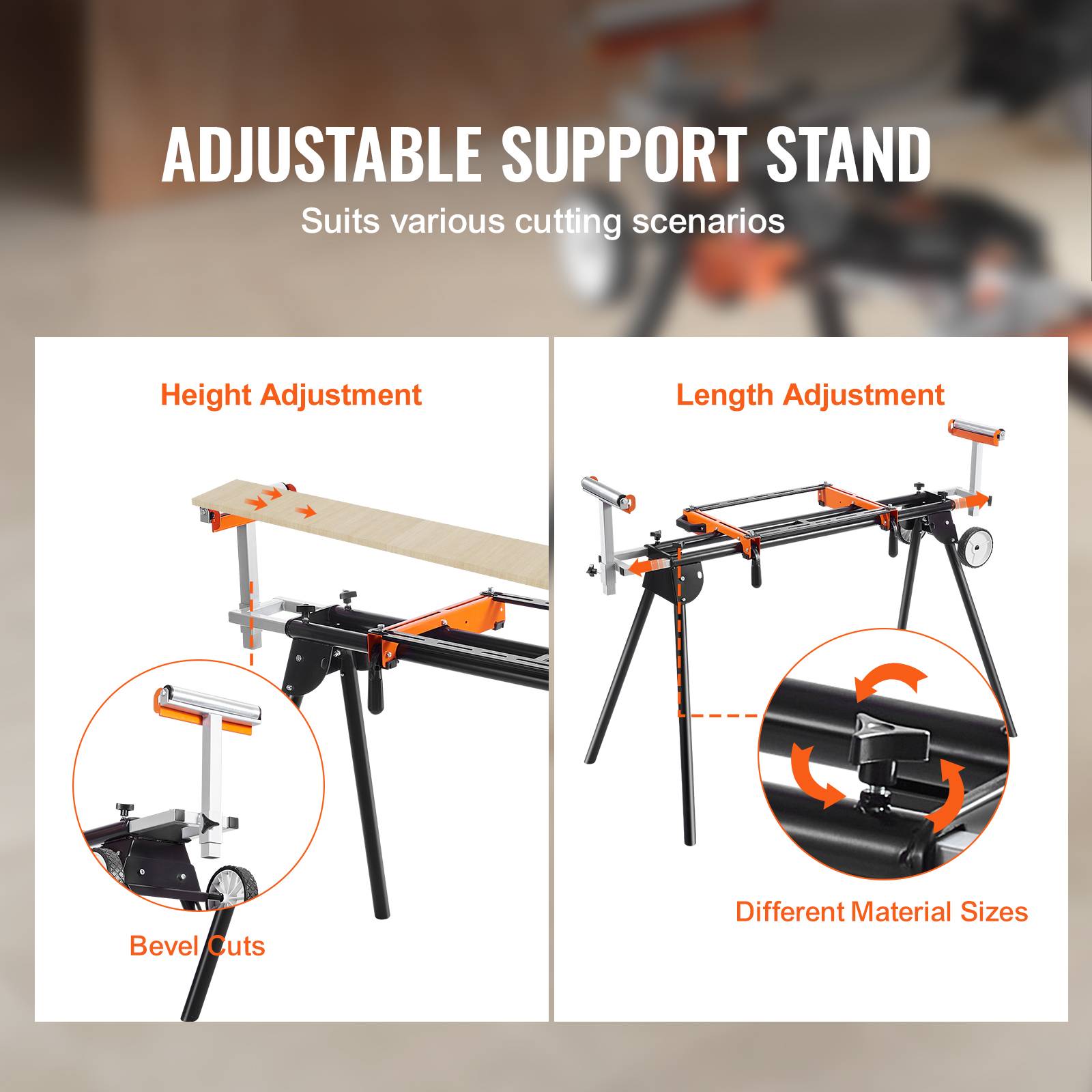 Vevor - VEVOR Support scie onglet universel 249.5kg, pliable, acier, hauteur/longueur réglable. - Image 4
