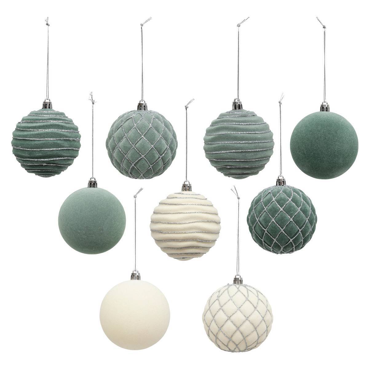Fééric Lights & Christmas - Boule de Noël pailletté vert x9 80mm - Atmosphera Créateur d'intérieur - Image 2