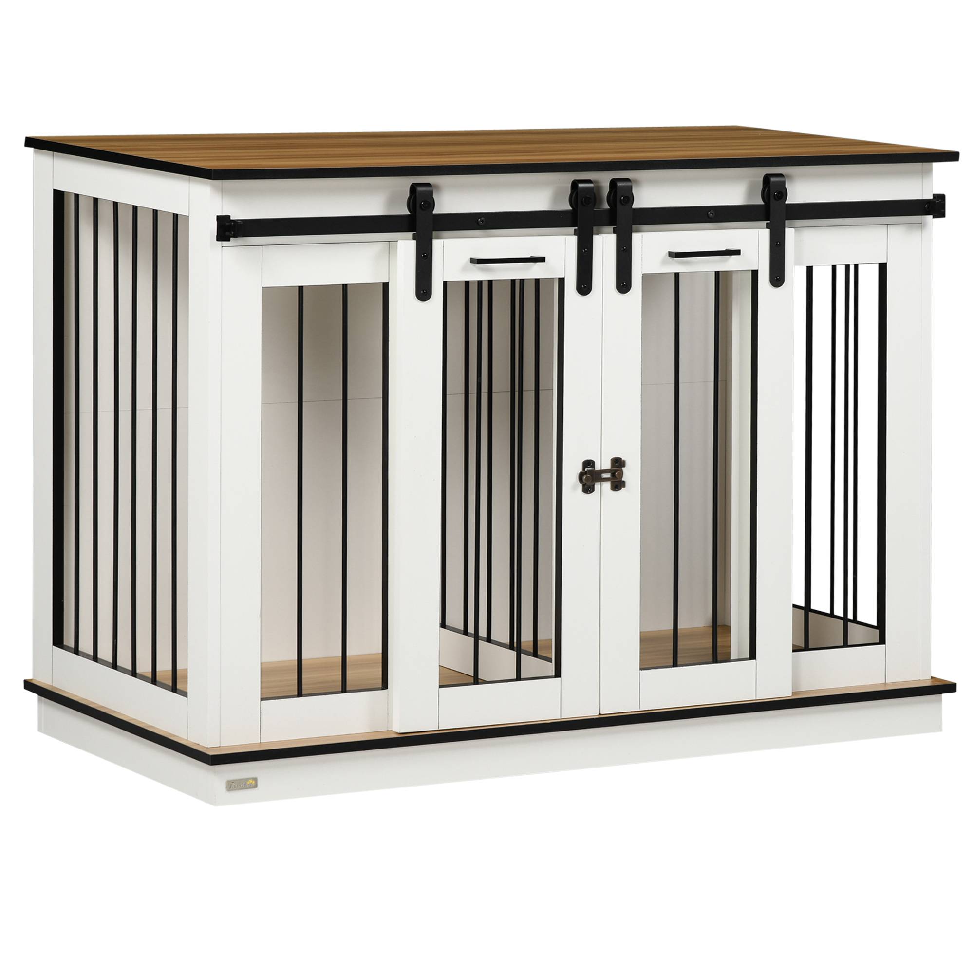 Cage pour chien en bois et métal blanc 120 x 60 x 88.5 cm - PANGIVO - Image 1