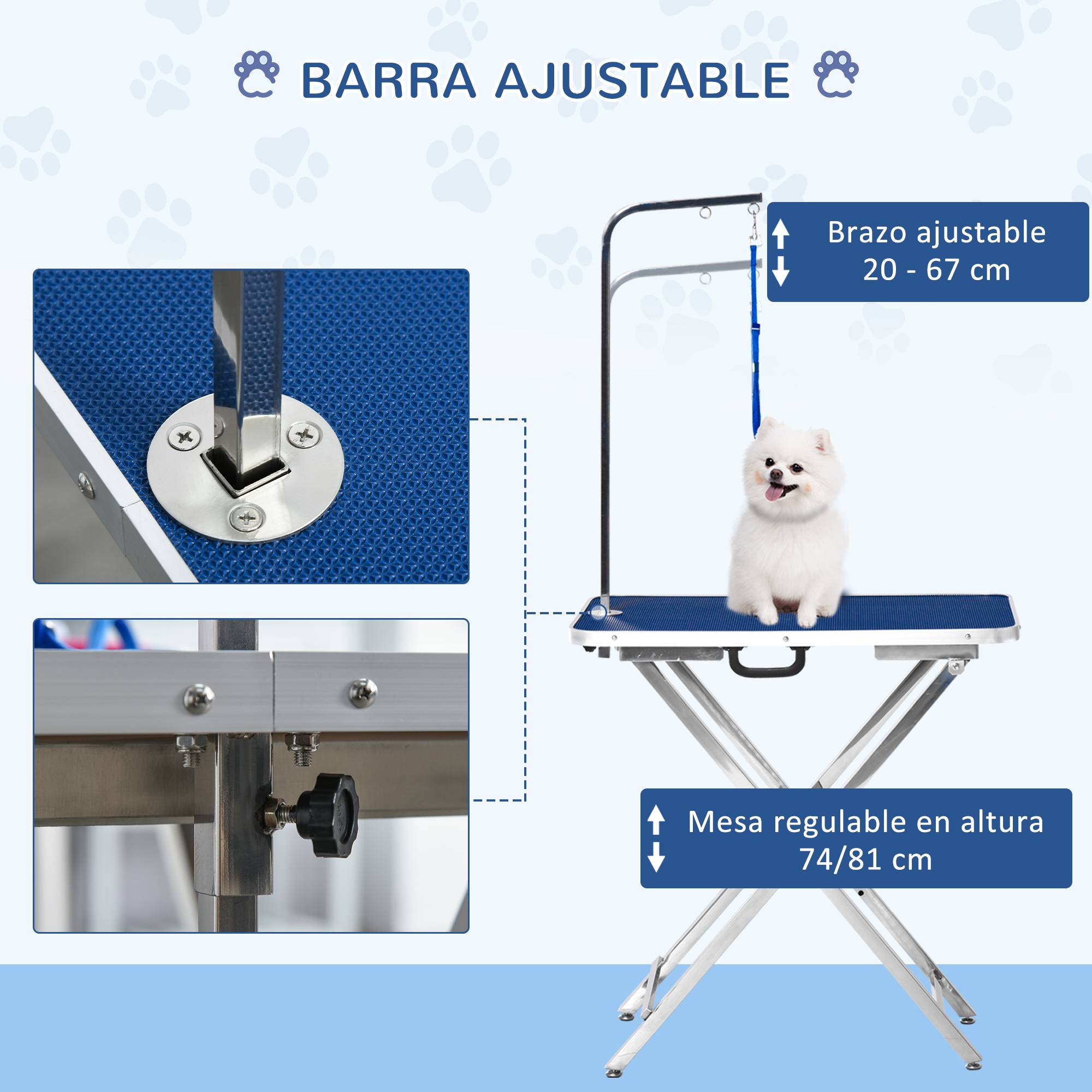 ComfortXL - Table de toilettage chien acier 72x45x74-81 cm bleu pliable antidérapante avec bras - ComfortXL Outdoor Living - Image 6