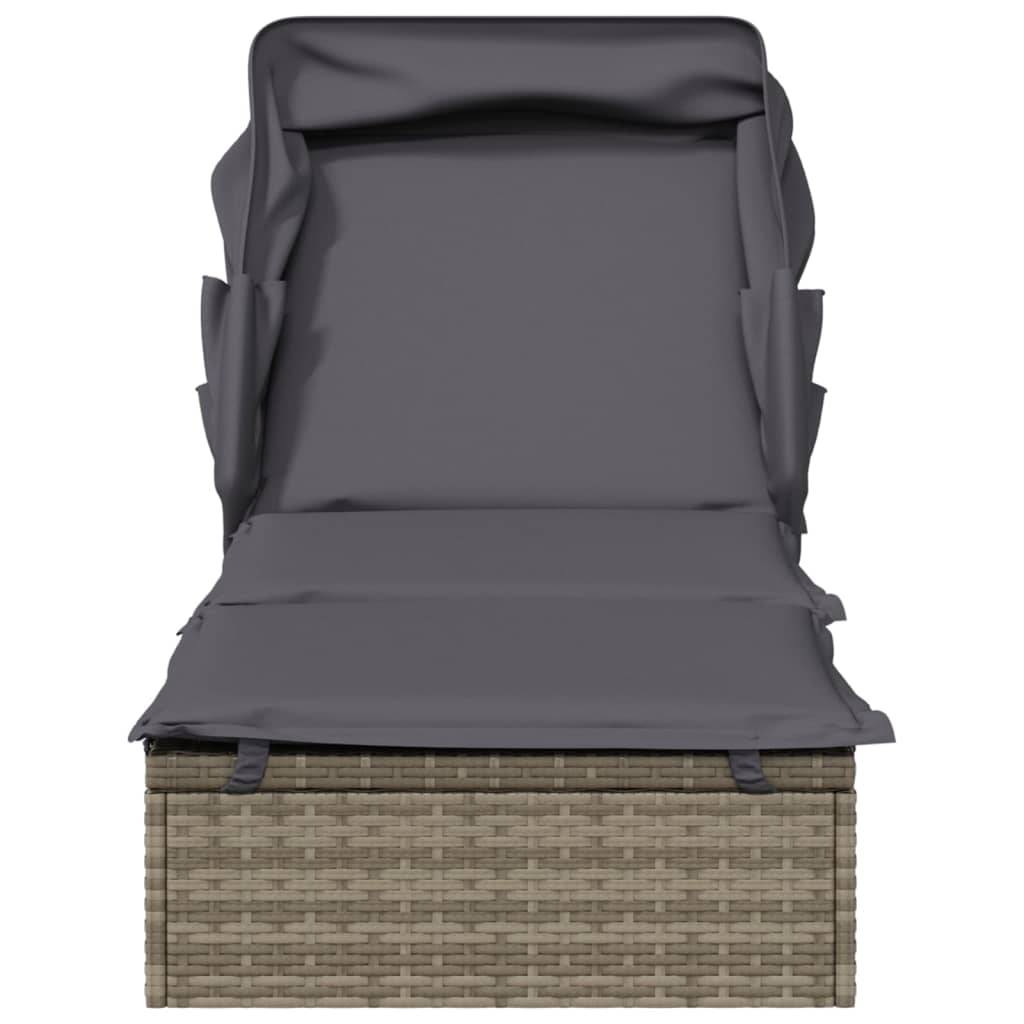 Helloshop26 - Transat chaise longue bain de soleil avec toit pliable 213 x 63 x 97 cm résine tressée gris - Image 4