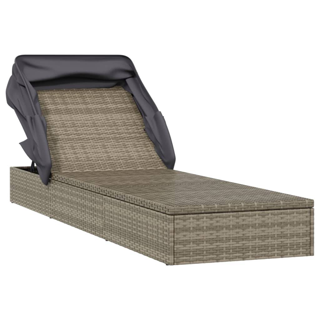 Helloshop26 - Transat chaise longue bain de soleil avec toit pliable 213 x 63 x 97 cm résine tressée gris - Image 3