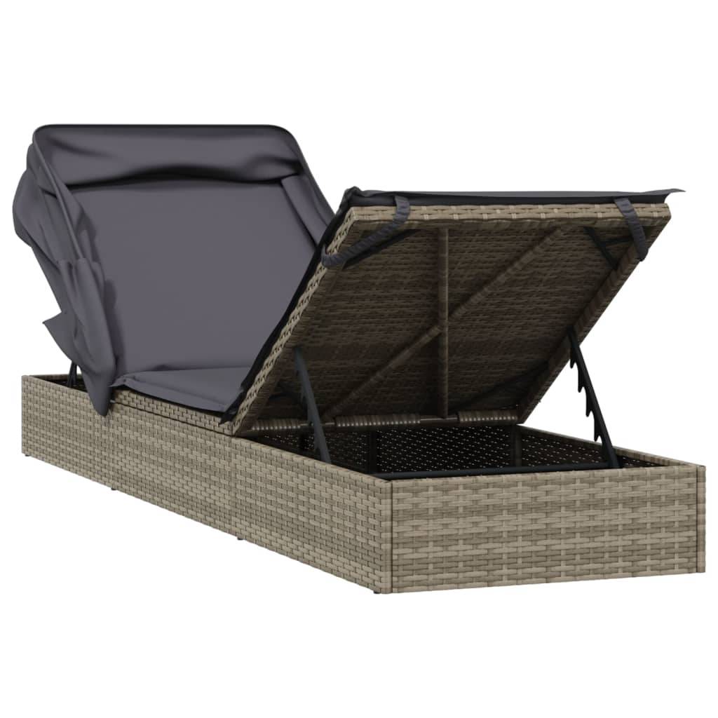 Helloshop26 - Transat chaise longue bain de soleil avec toit pliable 213 x 63 x 97 cm résine tressée gris - Image 6
