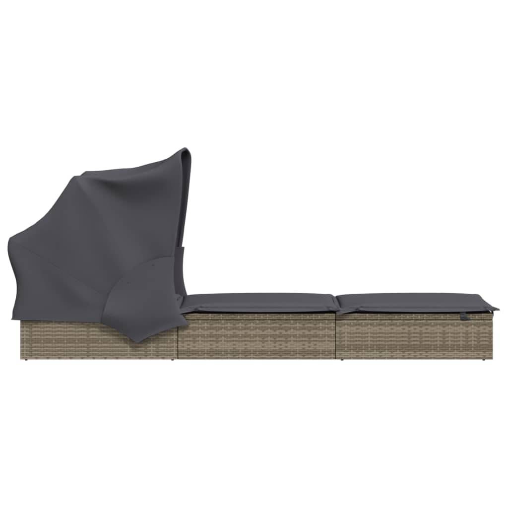 Helloshop26 - Transat chaise longue bain de soleil avec toit pliable 213 x 63 x 97 cm résine tressée gris - Image 5