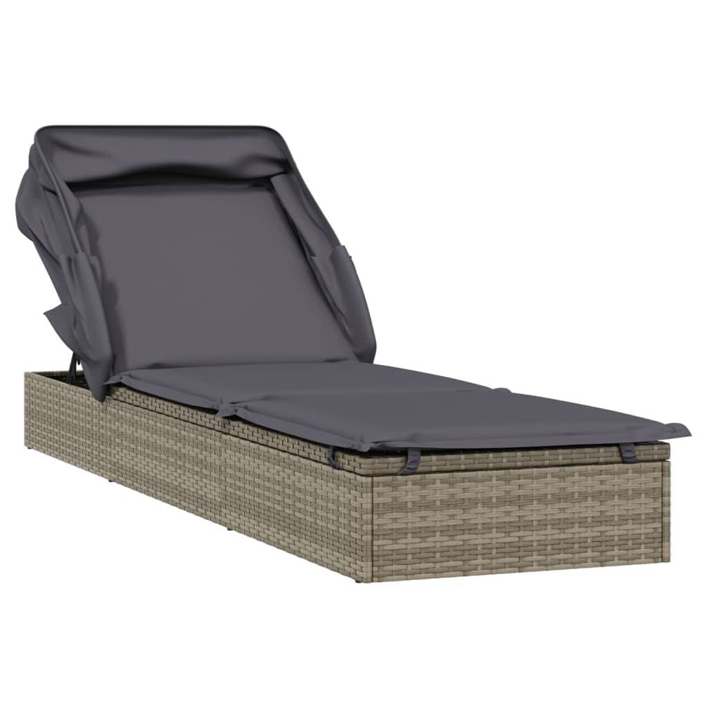 Helloshop26 - Transat chaise longue bain de soleil avec toit pliable 213 x 63 x 97 cm résine tressée gris - Image 2