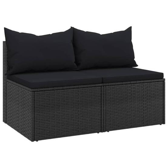 Lot de 2 Canapés Centraux de Jardin en Résine Tressée Noire Modulables avec Oreillers – ComfortXL Outdoor Living - Image 2