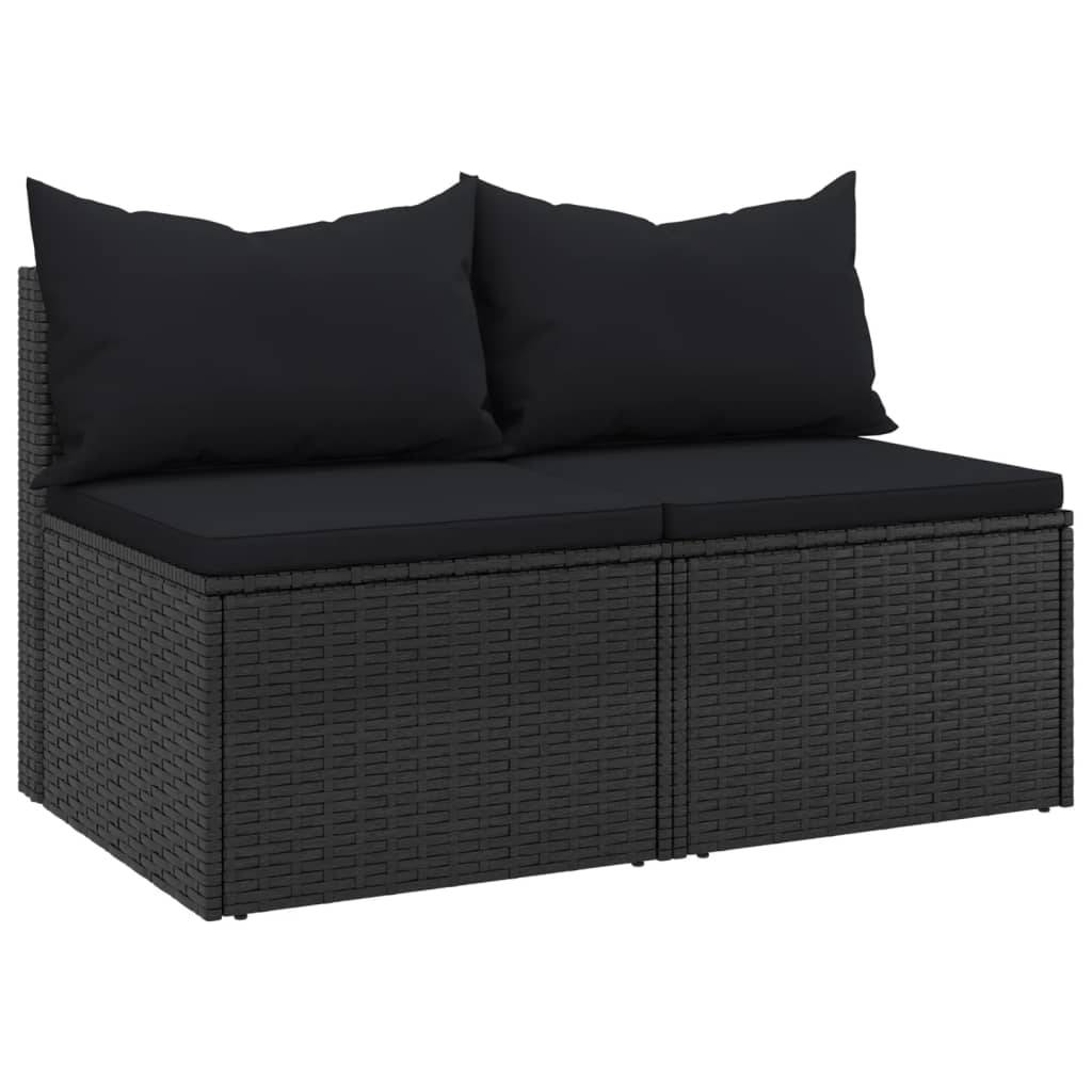 Lot de 2 Canapés Centraux de Jardin en Résine Tressée Noire Modulables avec Oreillers – ComfortXL Outdoor Living - Image 2