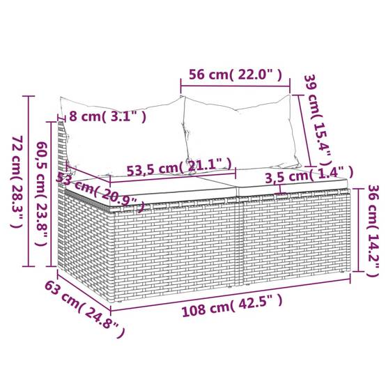 Lot de 2 Canapés Centraux de Jardin en Résine Tressée Noire Modulables avec Oreillers – ComfortXL Outdoor Living - Image 9