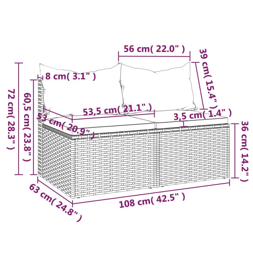 Lot de 2 Canapés Centraux de Jardin en Résine Tressée Noire Modulables avec Oreillers – ComfortXL Outdoor Living - Image 9