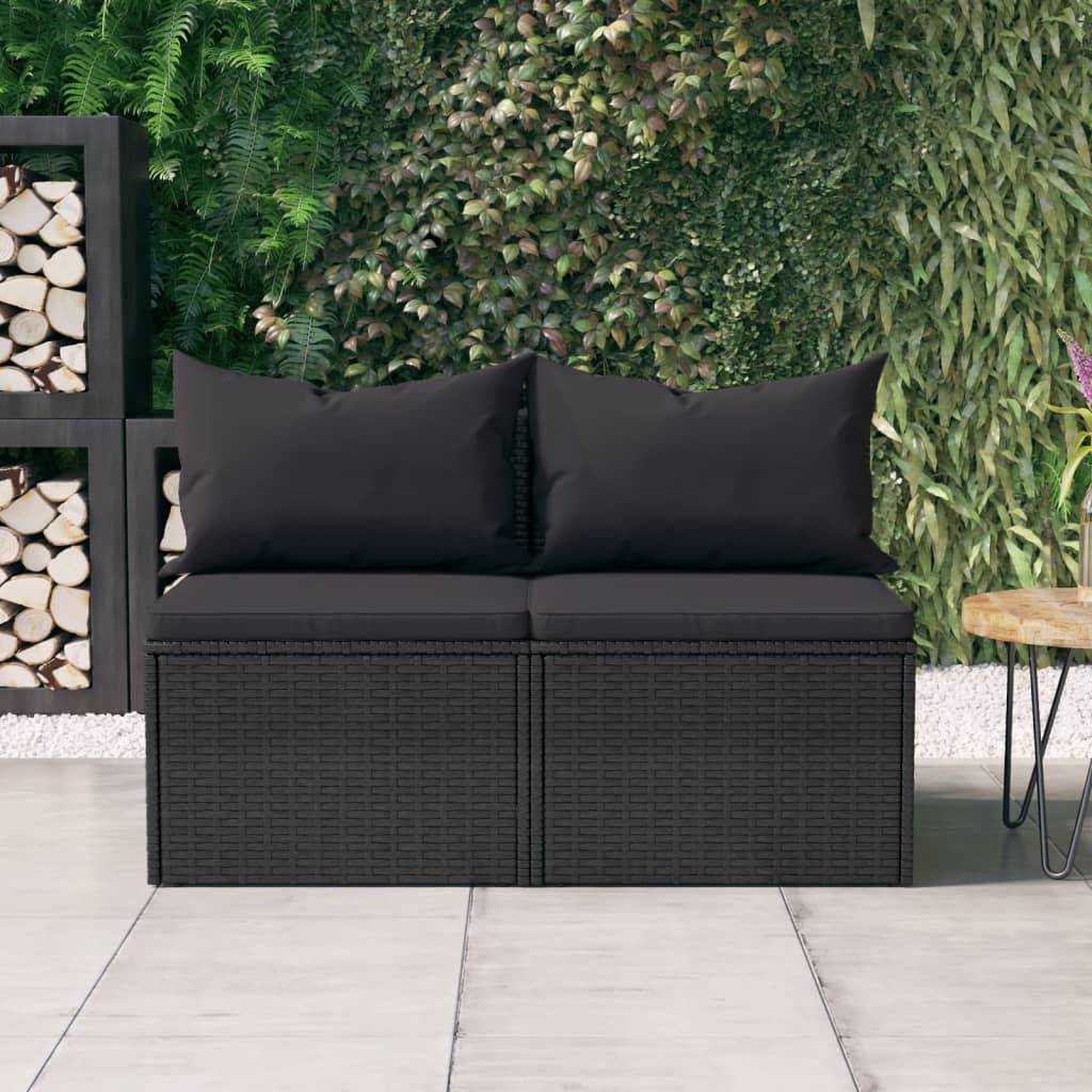 Lot de 2 Canapés Centraux de Jardin en Résine Tressée Noire Modulables avec Oreillers – ComfortXL Outdoor Living - Image 1