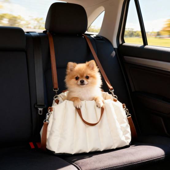 Siège auto pour petits chiens jusqu'à 5 kg avec ceinture de sécurité, base antidérapante et housse amovible - Image 4