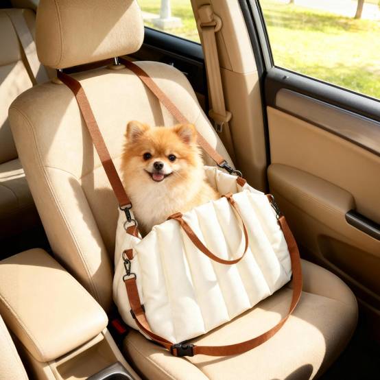 Siège auto pour petits chiens jusqu'à 5 kg avec ceinture de sécurité, base antidérapante et housse amovible - Image 3