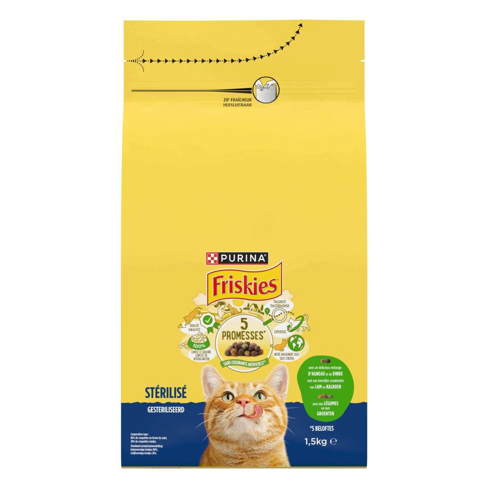 Purina One - Croquettes chat mélange d'Agneau, Dinde avec des Légumes 1.5KG friskies