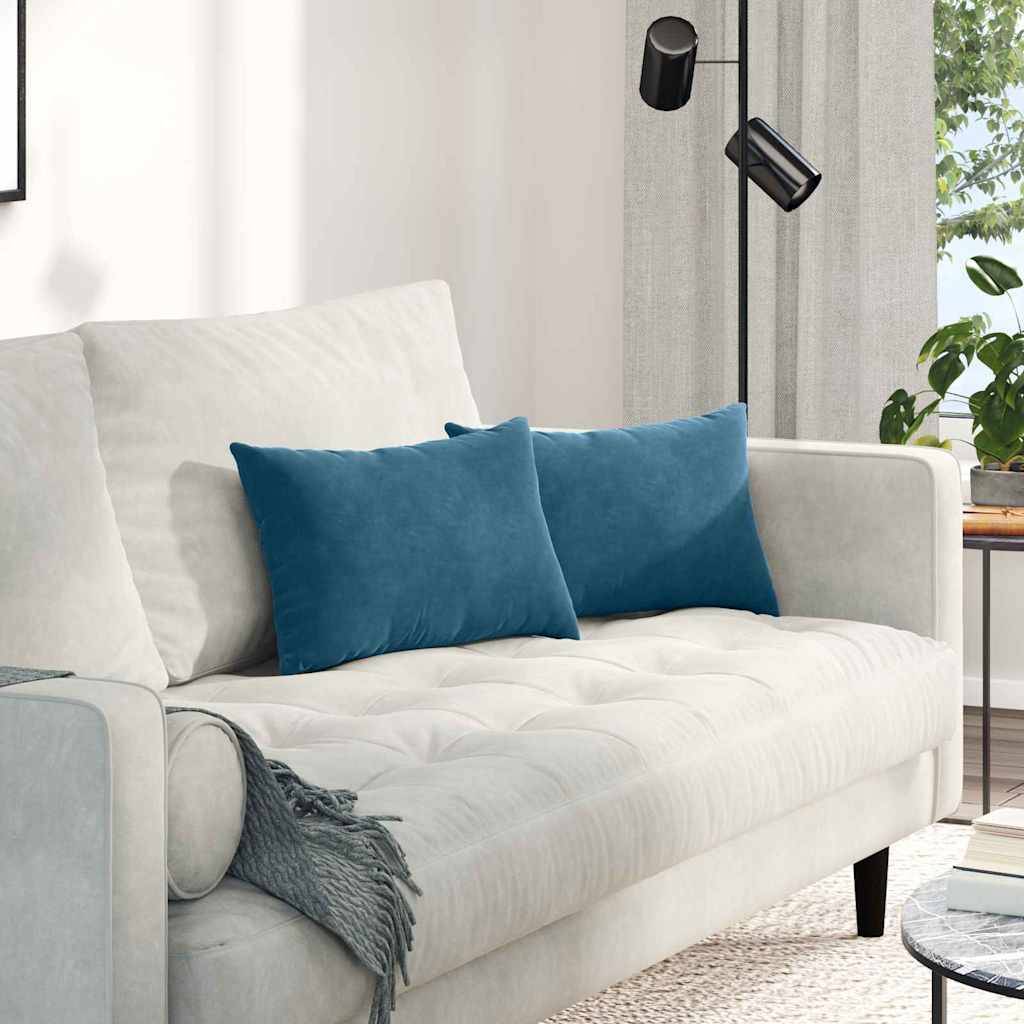 Lot de 2 Coussins Décoratifs Velours Côtelé Déhoussable pour Canapé Salon Bleu 50x30 cm – ComfortXL Outdoor Living - Image 1