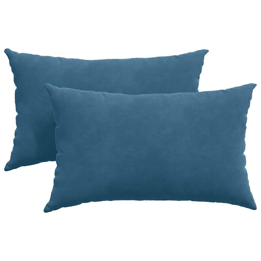 Lot de 2 Coussins Décoratifs Velours Côtelé Déhoussable pour Canapé Salon Bleu 50x30 cm – ComfortXL Outdoor Living - Image 2