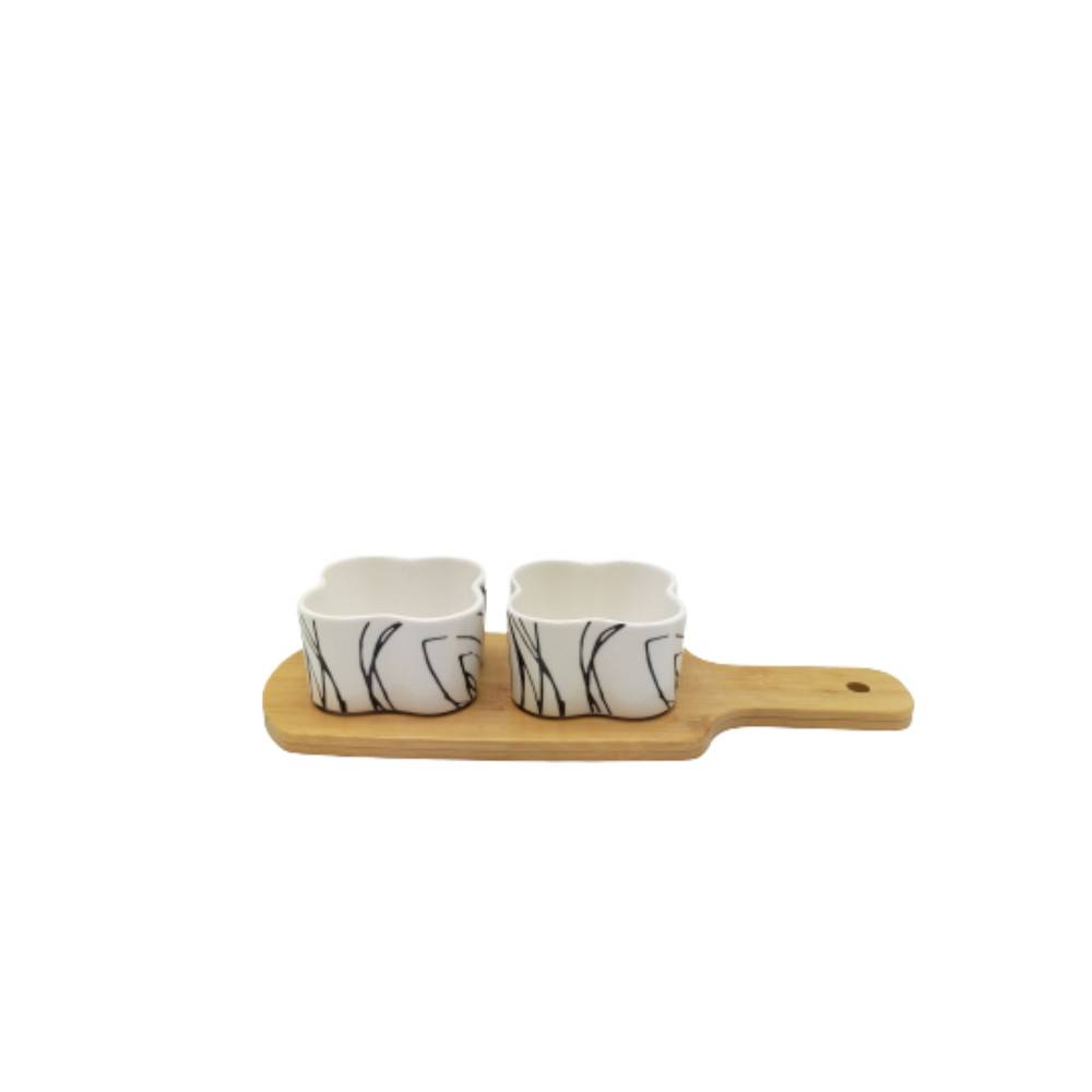 ~ Set apéritif tapas 2 verrines en bambou et céramique blanc et marron 27.5 x 10 Chemin de campagne - Image 1