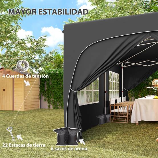 Tonnelle pliante 6 x 3 m avec panneaux latéraux, protection solaire UPF50+, hauteur réglable, sac de transport, gris foncé - Image 10