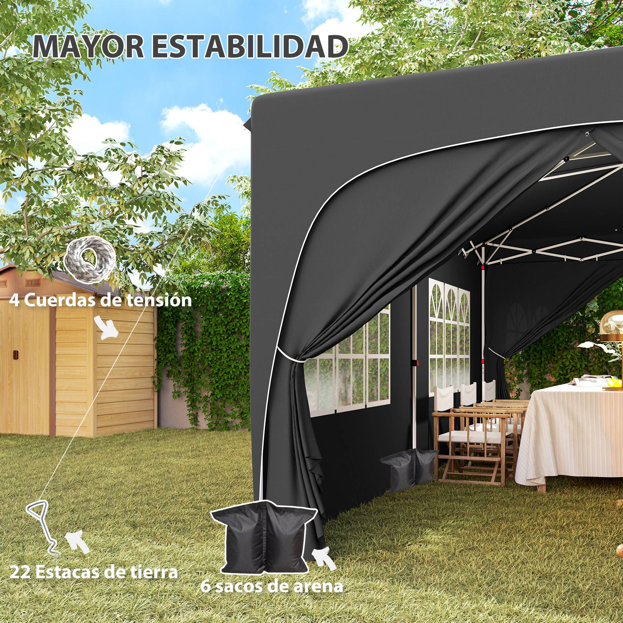 Tonnelle pliante 6 x 3 m avec panneaux latéraux, protection solaire UPF50+, hauteur réglable, sac de transport, gris foncé - Image 10