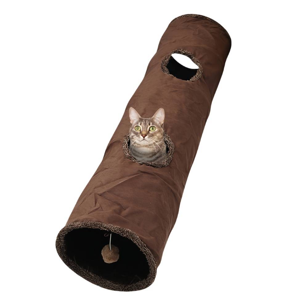 IntiMeg - Tunnel pliable en daim pour chat Marron IntiMeg