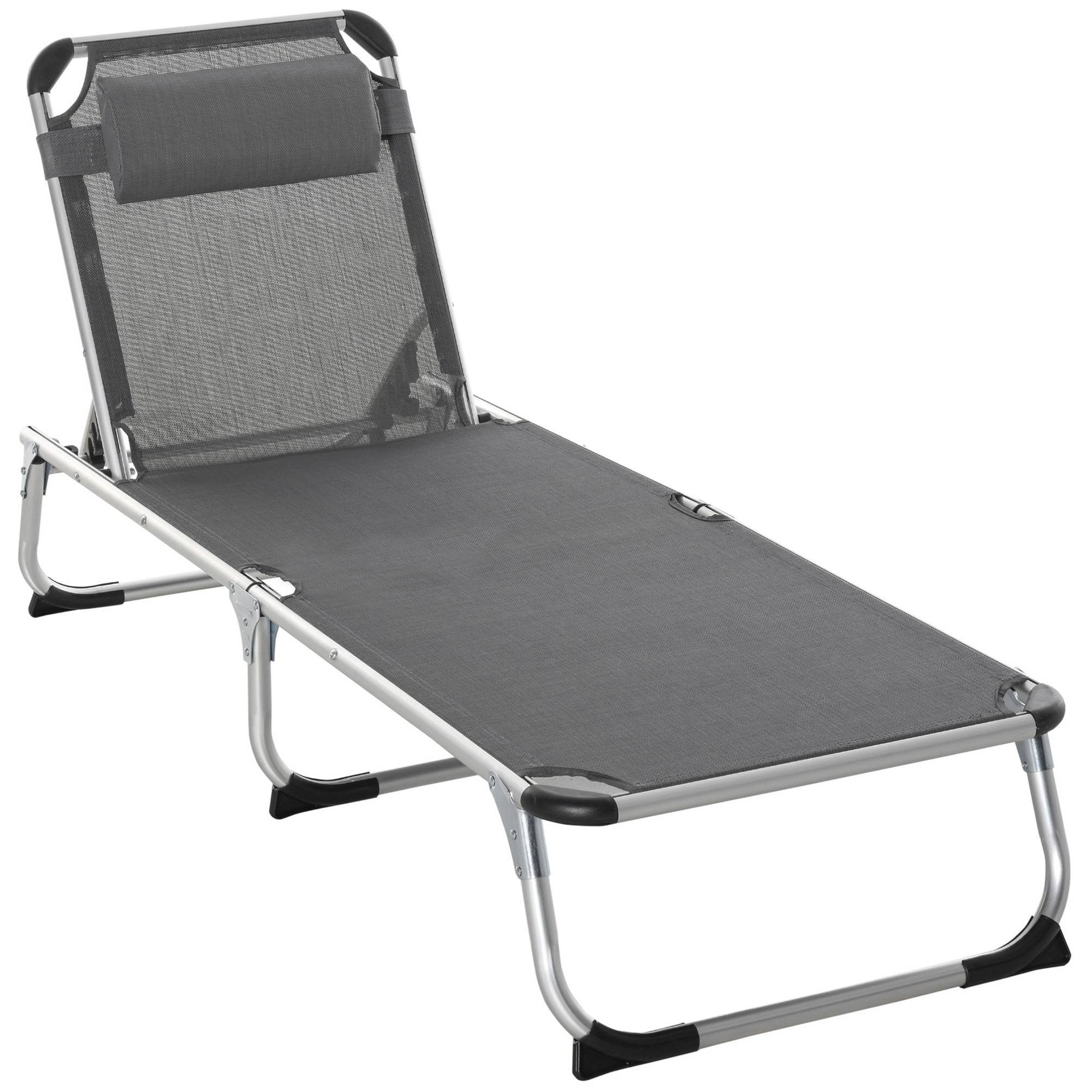 Bain de soleil chaise longue pliante avec appuie-tête, transat - 165x60x76cm Aluminium Gris fr104