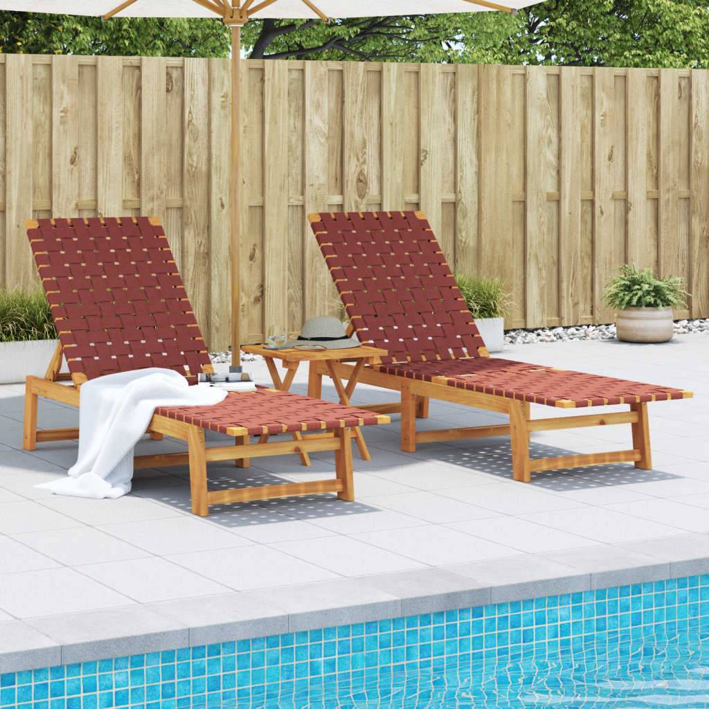 PANGIVO - Chaises longues lot de 2 Rouge bois d'acacia solide et tissu 157 x 55 x 60/74/87 cm - PANGIVO - Image 1