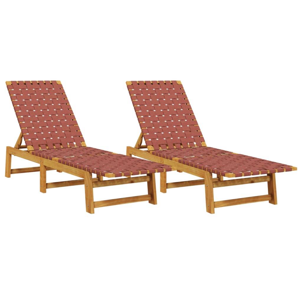 PANGIVO - Chaises longues lot de 2 Rouge bois d'acacia solide et tissu 157 x 55 x 60/74/87 cm - PANGIVO - Image 2