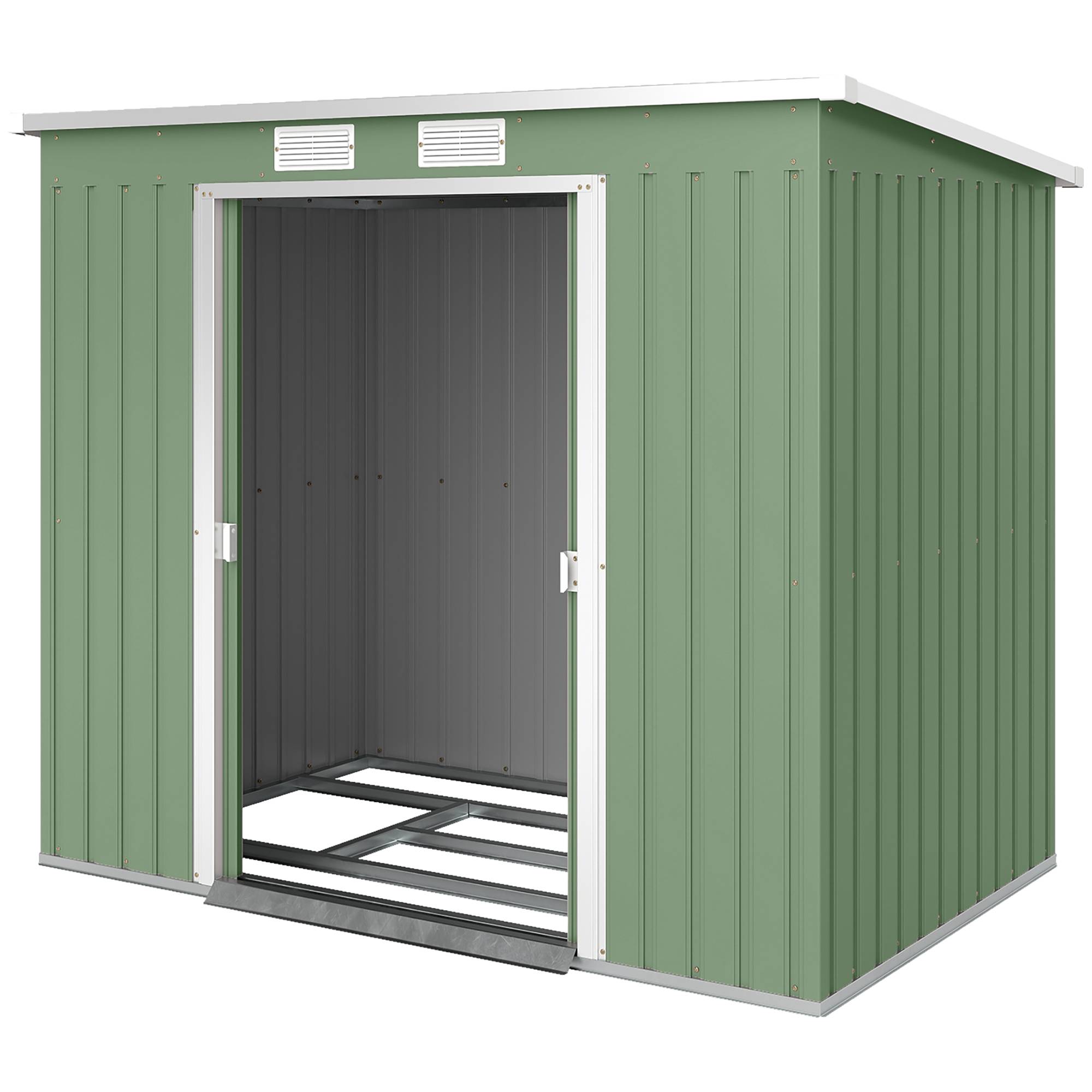 Abri de jardin acier 213x130x172 cm avec double porte coulissante aérations toit incliné vert - Image 2