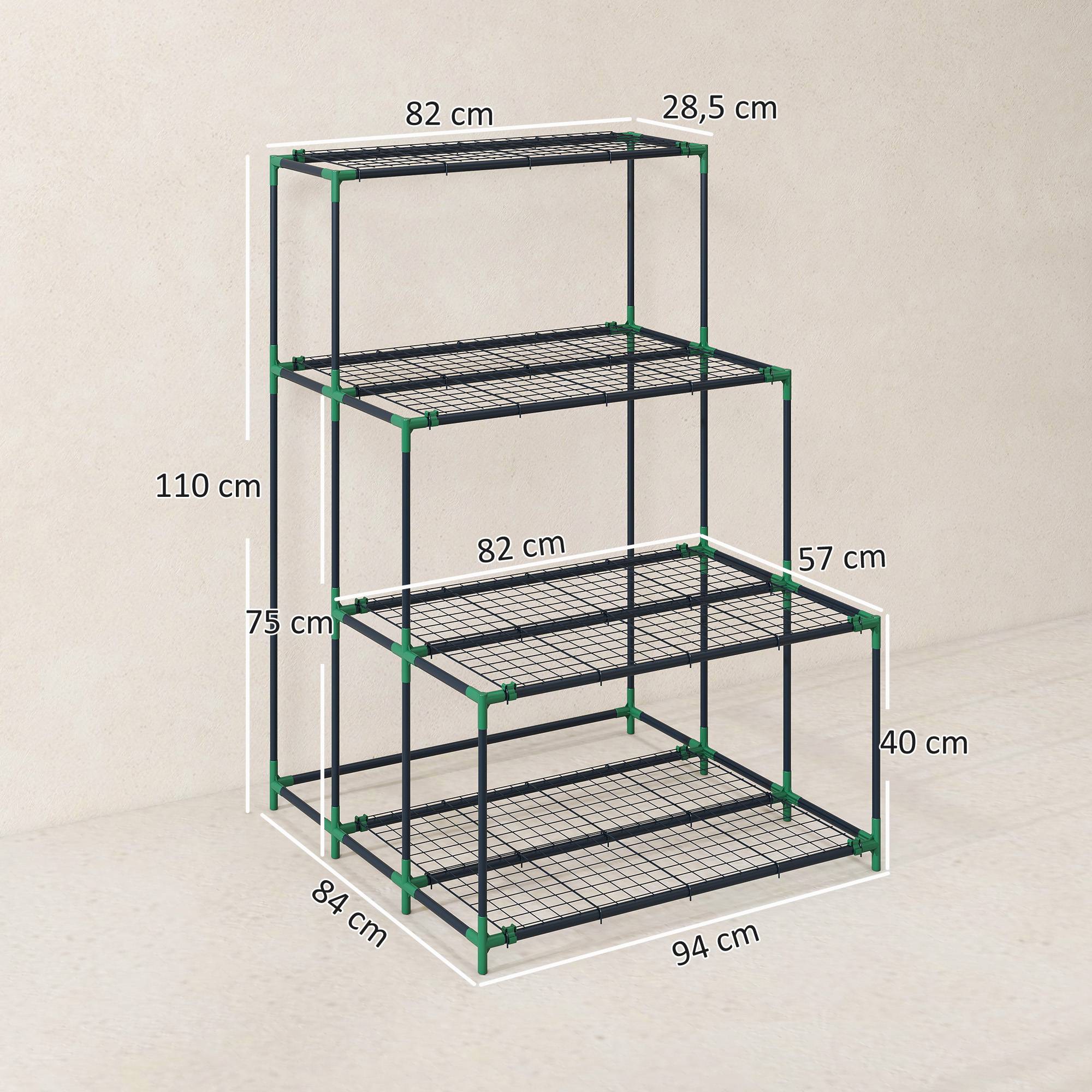 Support de jardin vertical 4 niveaux en métal robuste style échelle adapté intérieur extérieur pour fleurs - Image 5