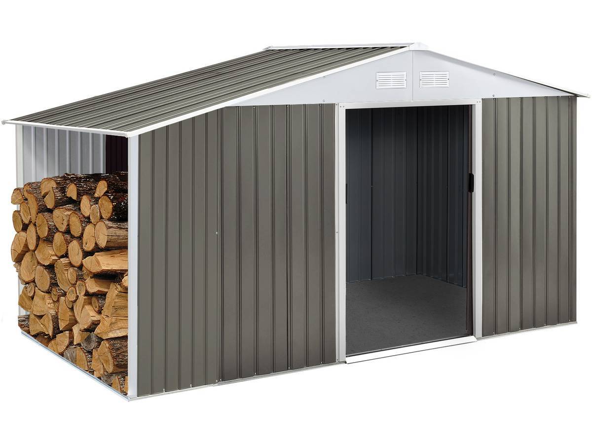 Abri De Jardin Métal "dallas" 5,29 M² Avec Abri Bûche - Taupe -habitat Et Jardin - Image 1