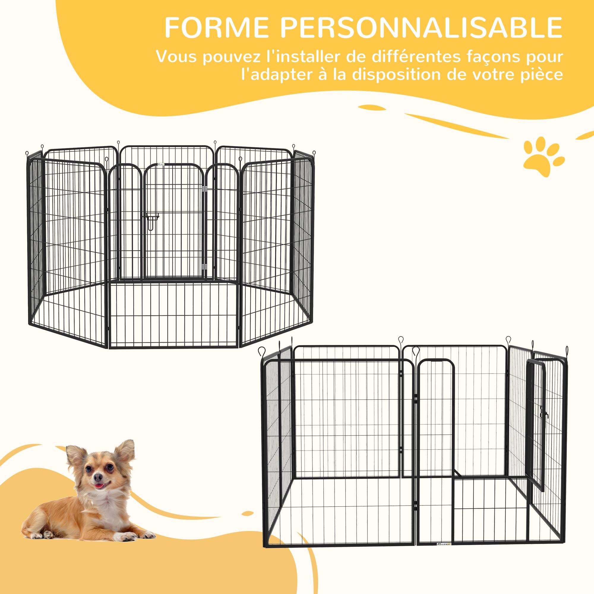 Luxe parc enclos modulable acier époxy porte verrouillable pour chiens, lapins, rongeurs, petits animaux, intérieur et extérieur 80 x 100 cm noir - Image 6