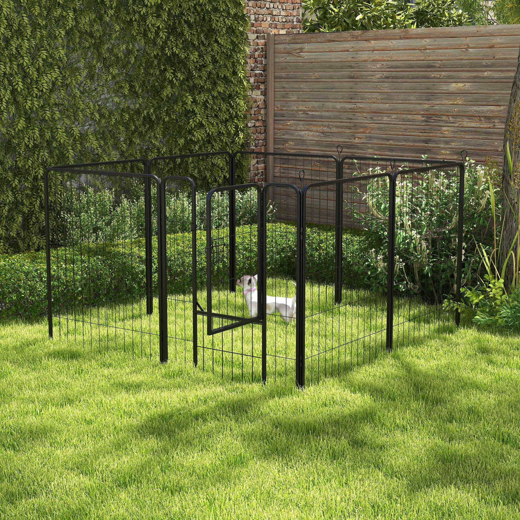 Luxe parc enclos modulable acier époxy porte verrouillable pour chiens, lapins, rongeurs, petits animaux, intérieur et extérieur 80 x 100 cm noir - Image 4
