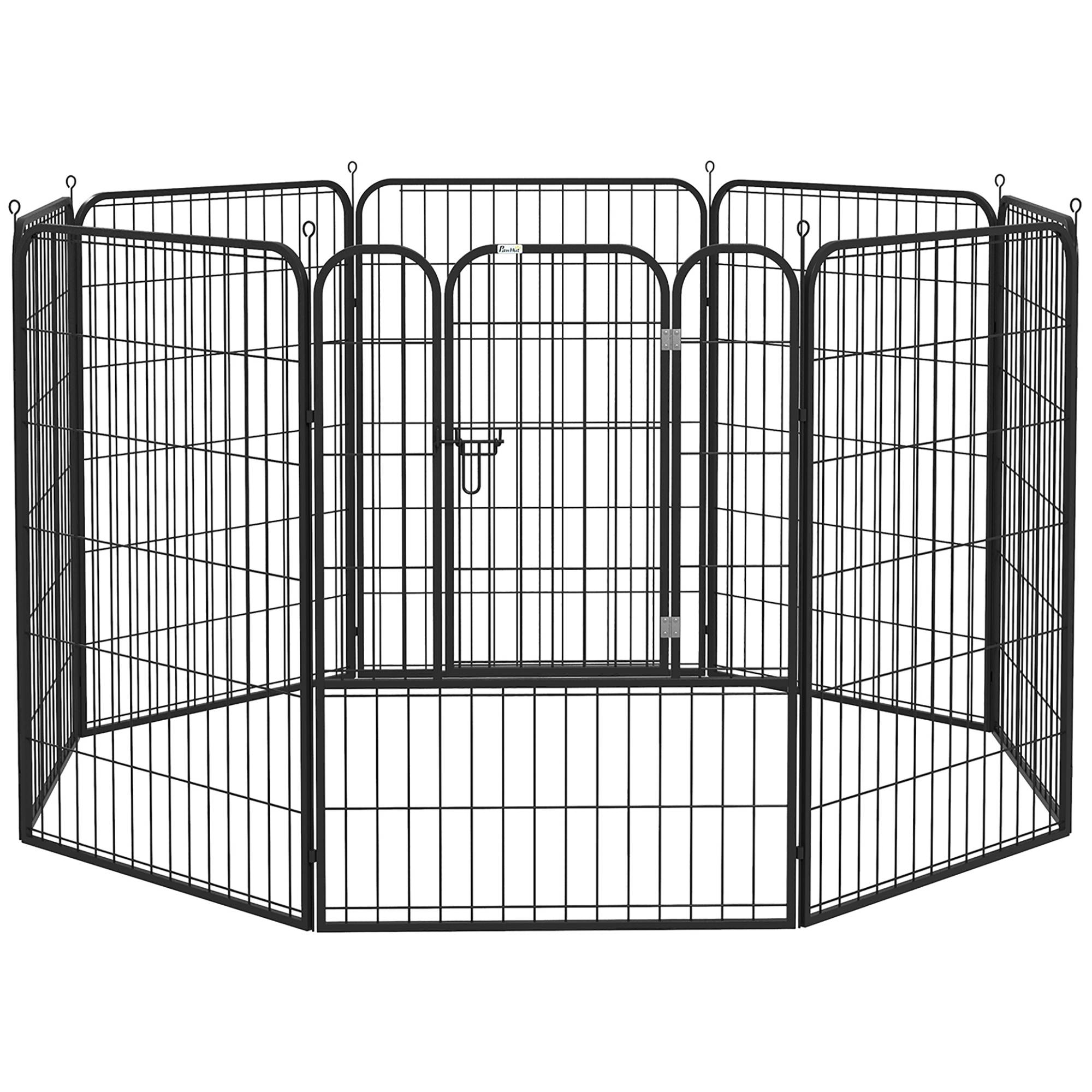 Luxe parc enclos modulable acier époxy porte verrouillable pour chiens, lapins, rongeurs, petits animaux, intérieur et extérieur 80 x 100 cm noir - Image 1