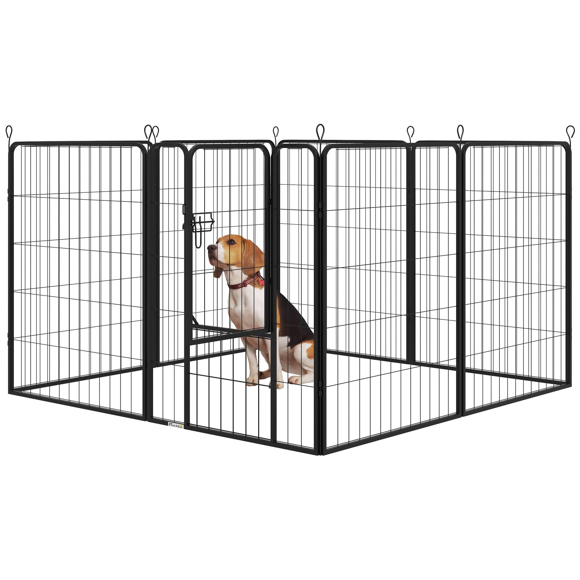 Luxe parc enclos modulable acier époxy porte verrouillable pour chiens, lapins, rongeurs, petits animaux, intérieur et extérieur 80 x 100 cm noir - Image 2