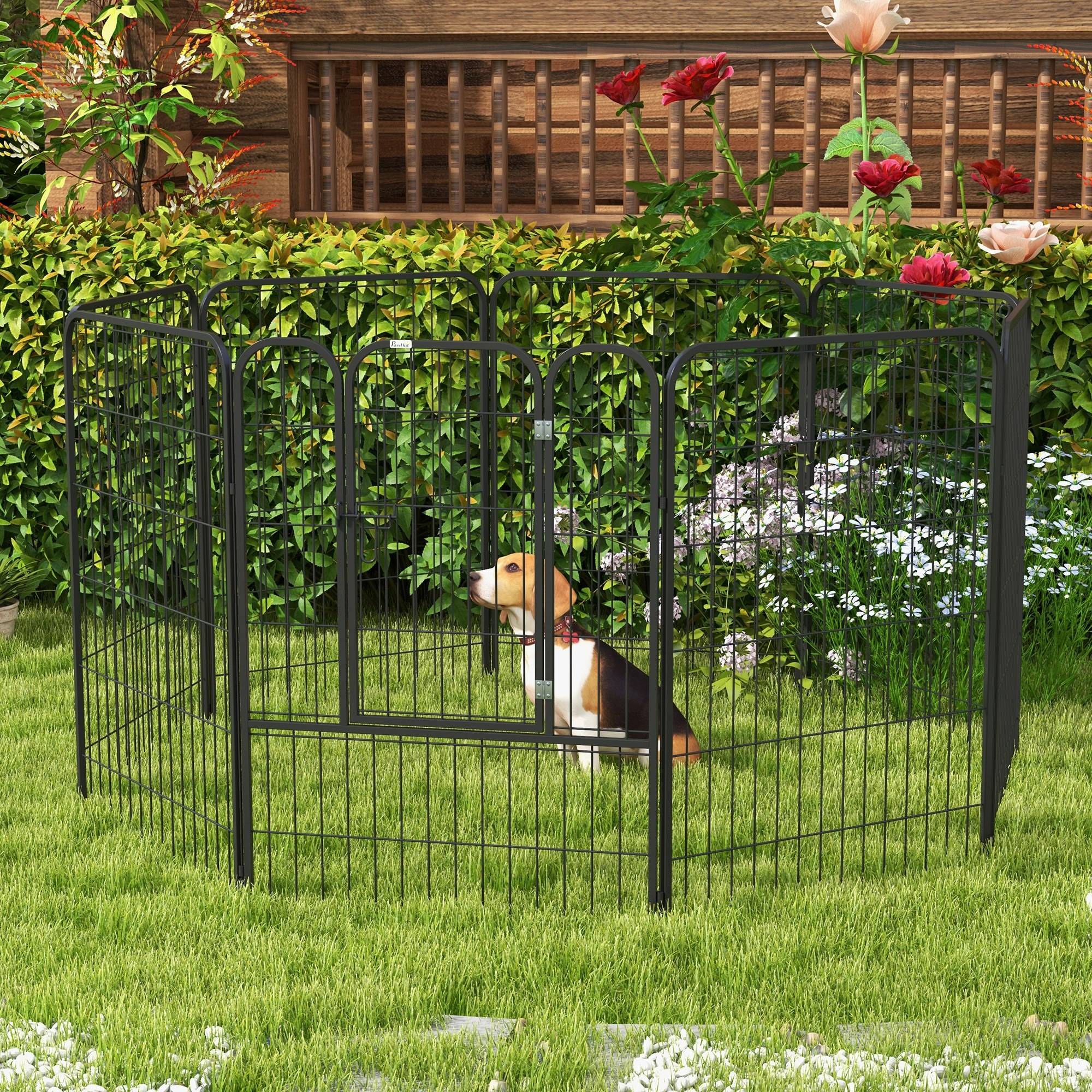 Luxe parc enclos modulable acier époxy porte verrouillable pour chiens, lapins, rongeurs, petits animaux, intérieur et extérieur 80 x 100 cm noir - Image 3