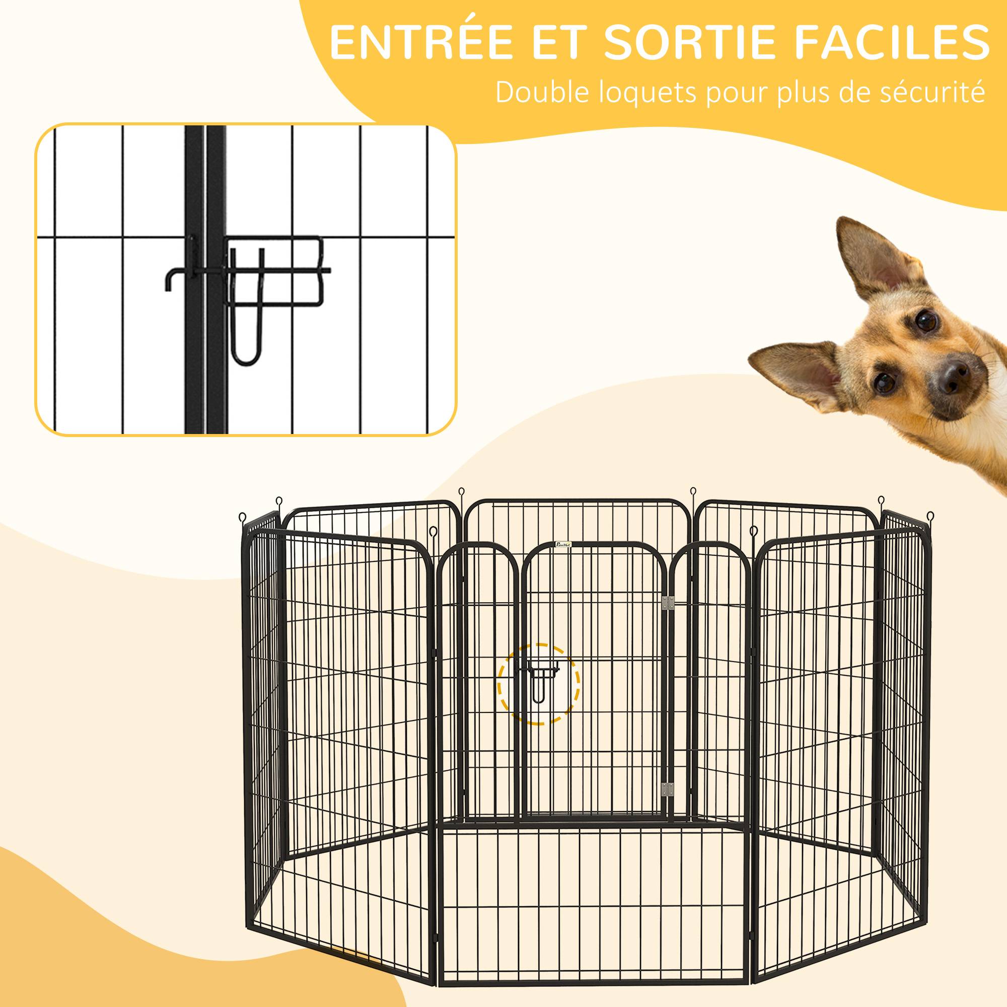 Luxe parc enclos modulable acier époxy porte verrouillable pour chiens, lapins, rongeurs, petits animaux, intérieur et extérieur 80 x 100 cm noir - Image 8