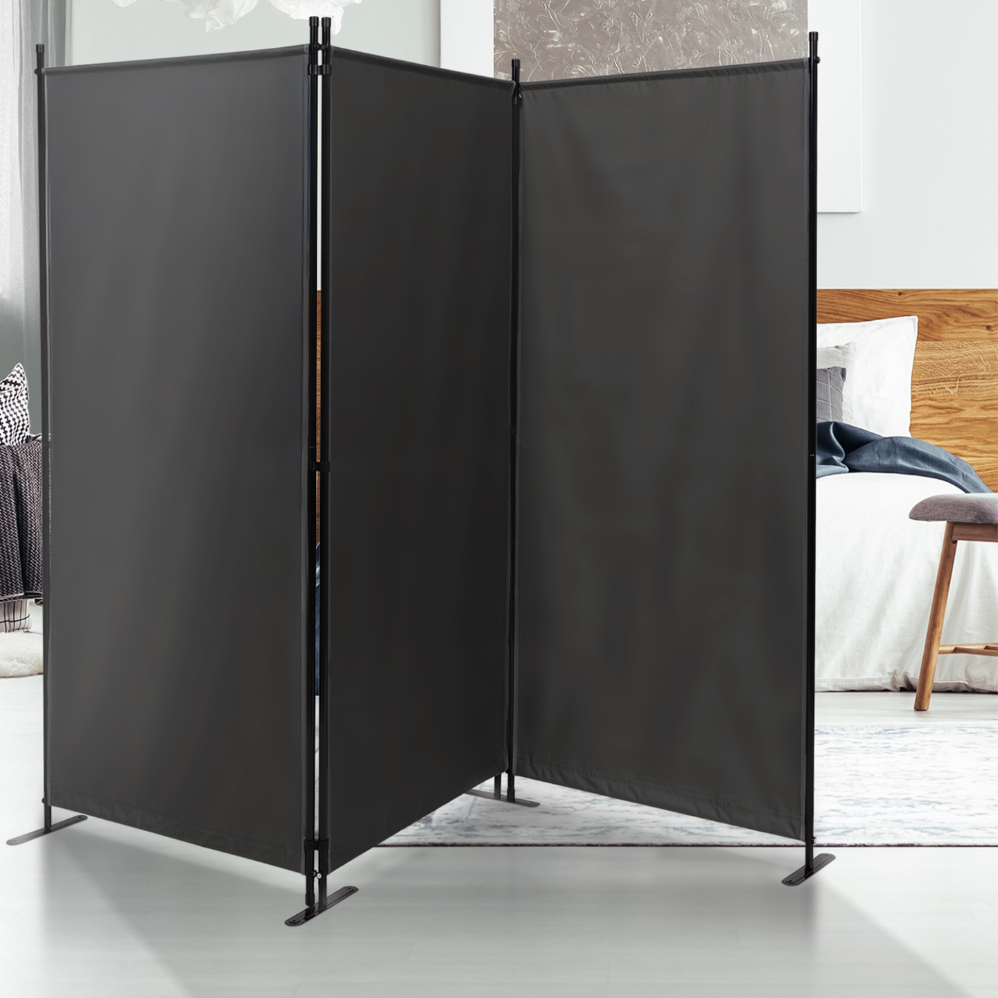 Paravent intérieur et extérieur sur pieds 3 panneaux 250 x 180 cm gris anthracite séparateur store latéral - Image 3