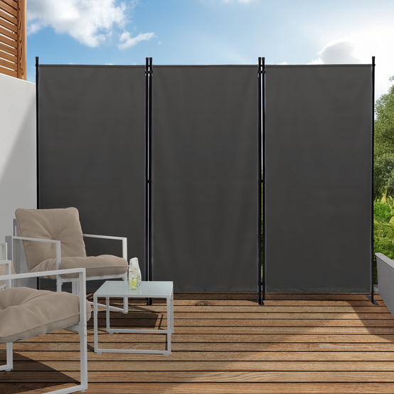 Paravent intérieur et extérieur sur pieds 3 panneaux 250 x 180 cm gris anthracite séparateur store latéral - Image 1
