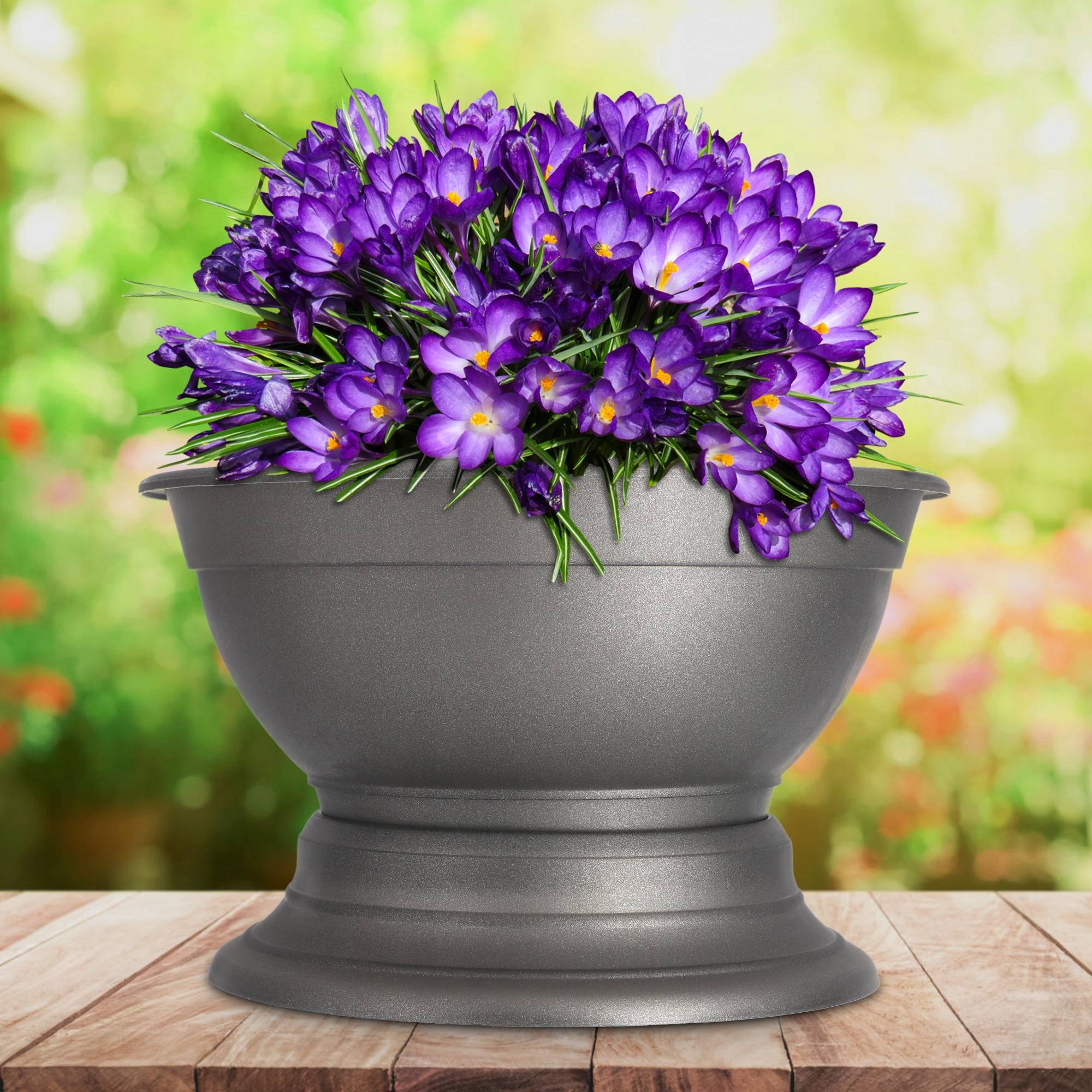 Pot à fleurs avec pied - En plastique résistant aux intempéries - Diamètre: 18 cm - Doré - Image 9