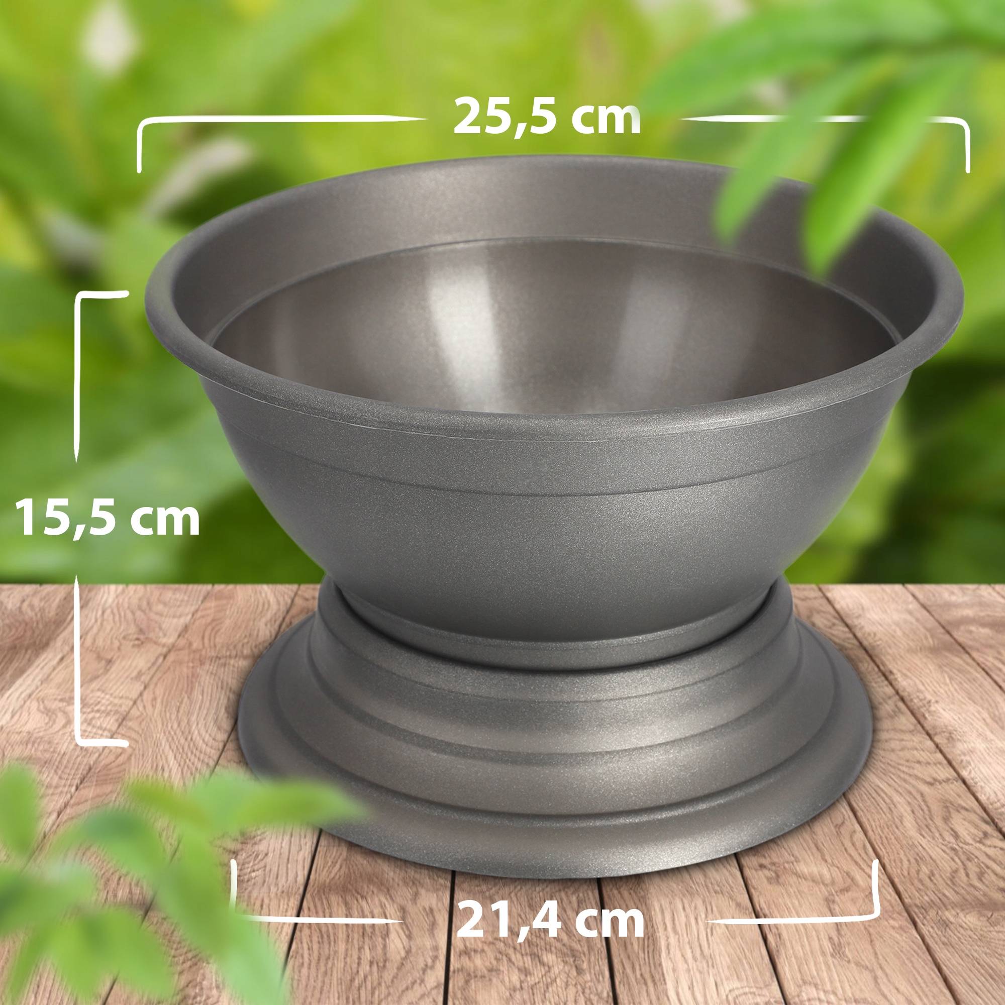 Pot à fleurs avec pied - En plastique résistant aux intempéries - Diamètre: 18 cm - Doré - Image 2