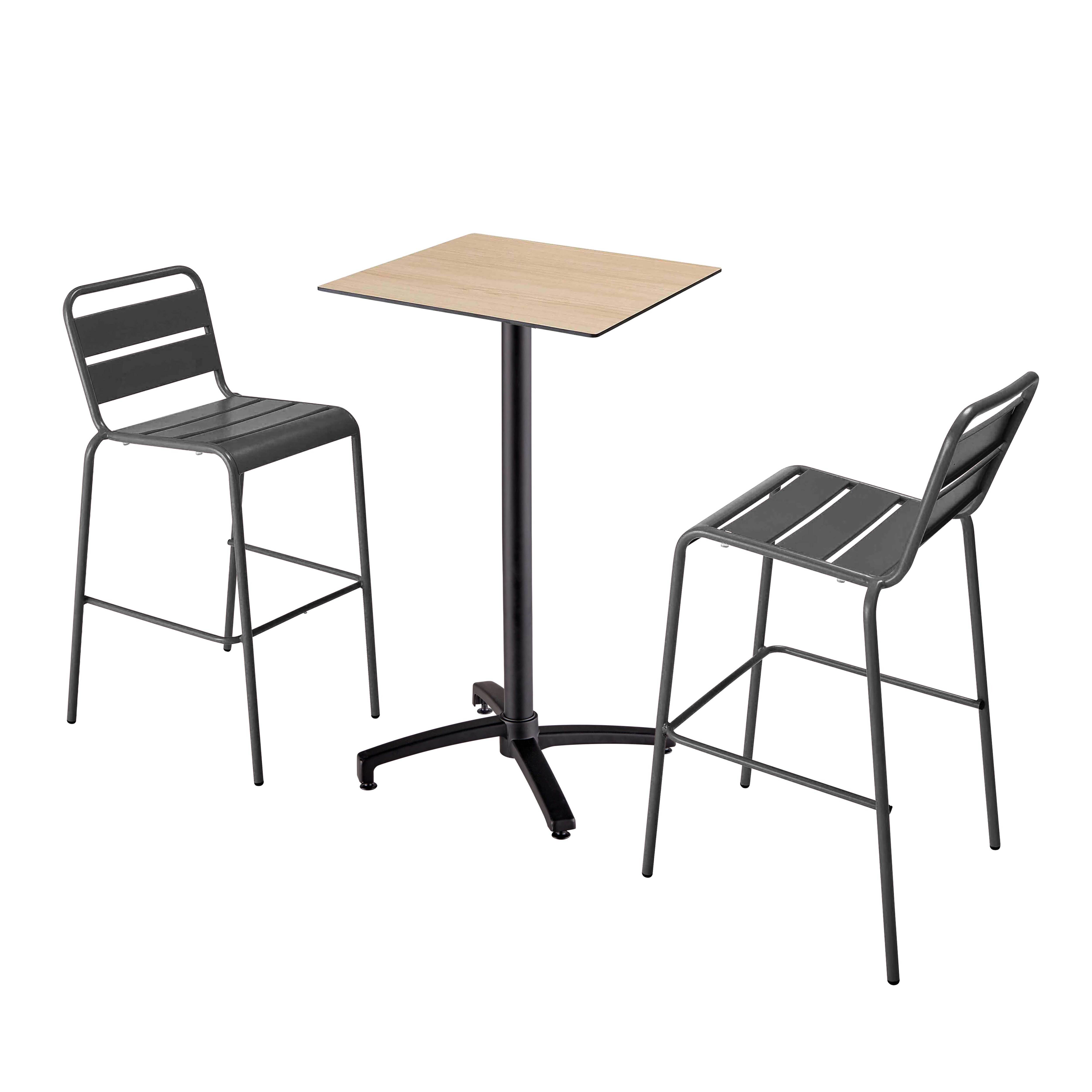 Oviala - Ensemble table haute stratifié chêne et 2 chaises hautes gris - Oviala - Image 1