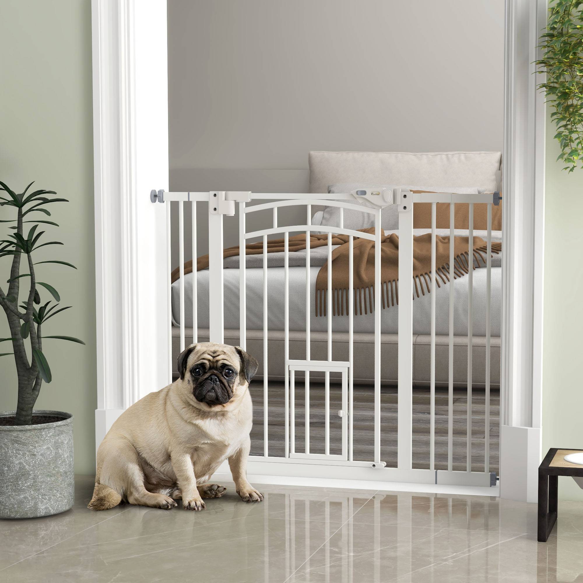 Sans Marque - Barrière de sécurité pour chien, fermeture auto, usage à une main, 100x4x76 cm, blanc - Image 4