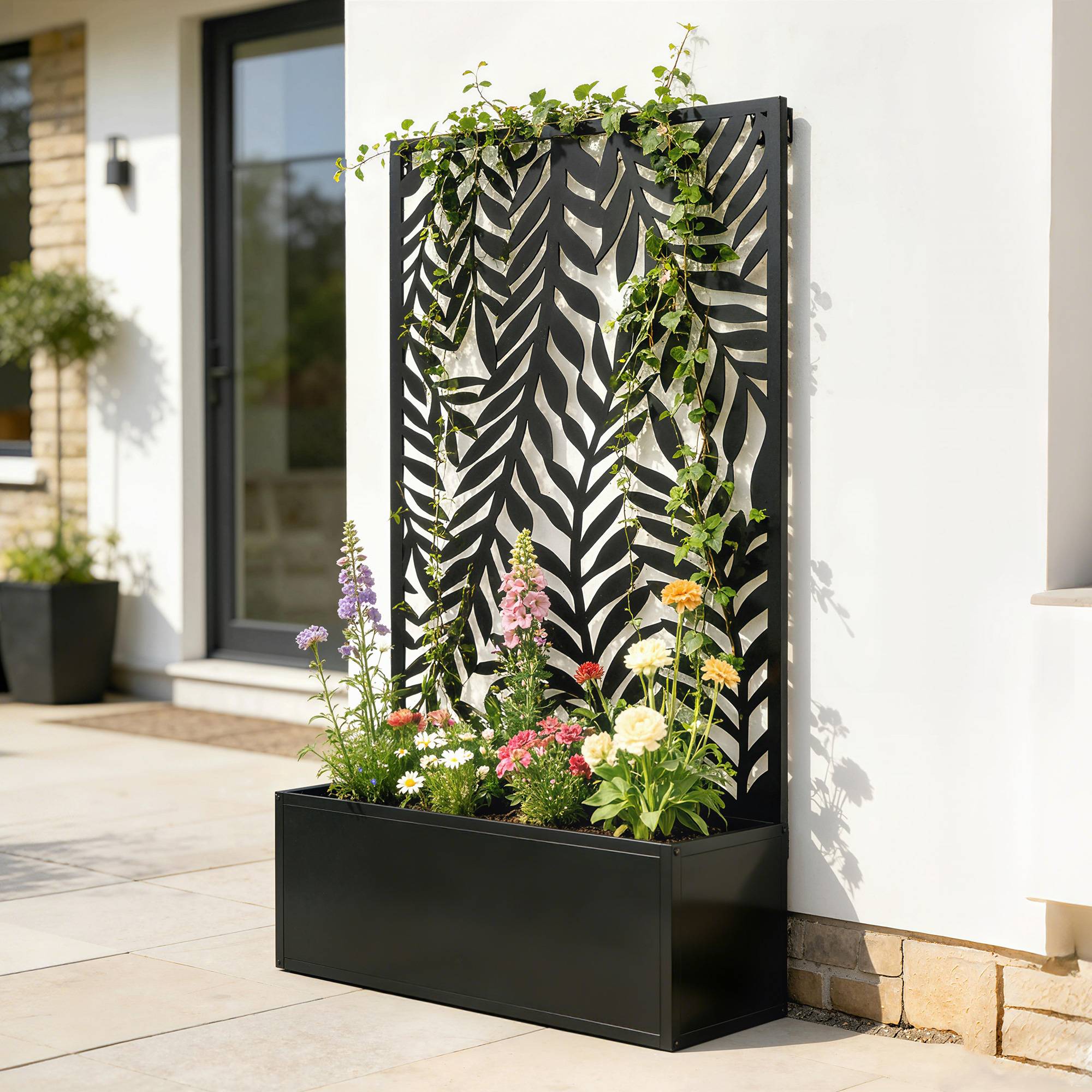 Jardinière avec treillis acier noir 61 x 23 x 113 cm - PANGIVO - Image 10